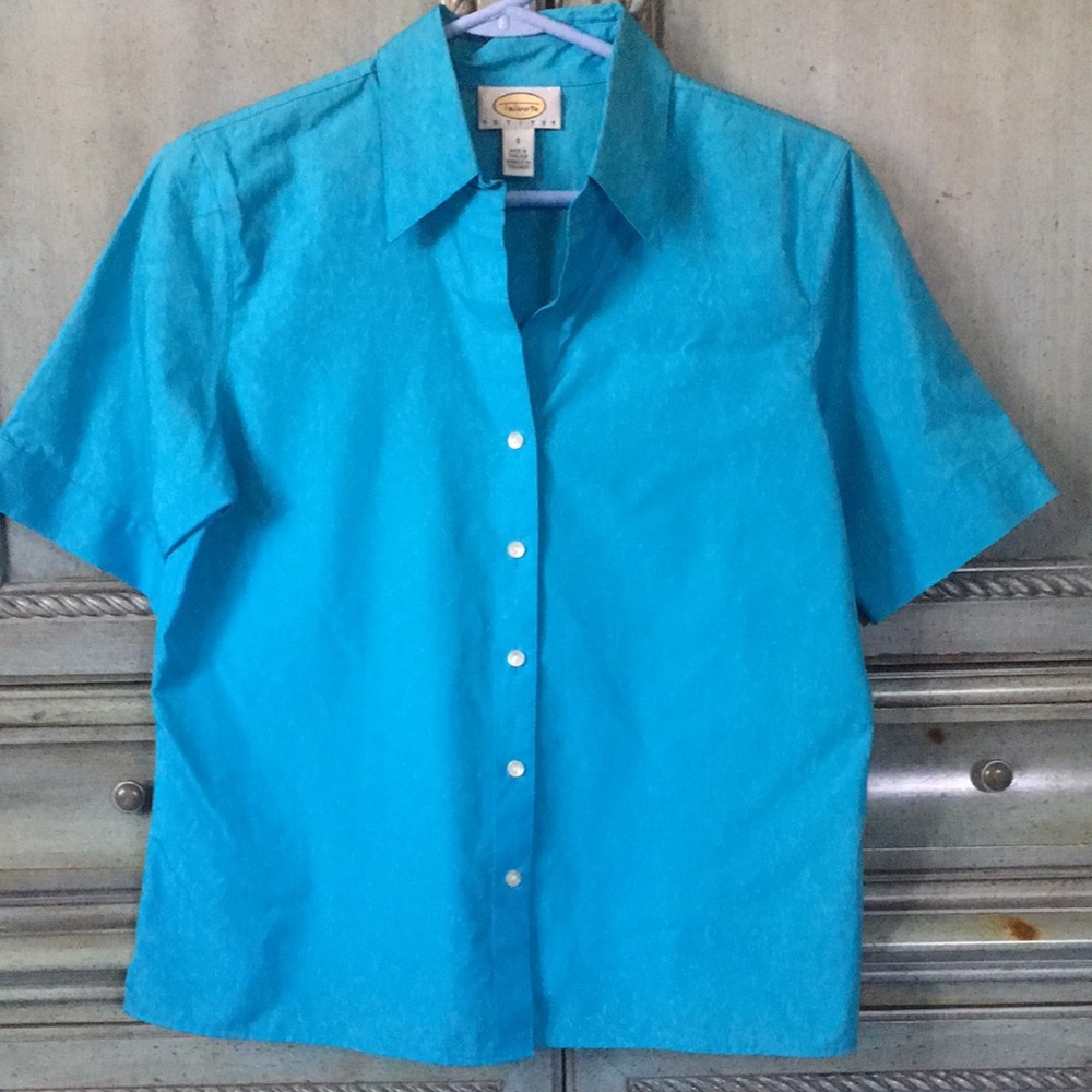 100% cotton short sleeve turquoise blouse